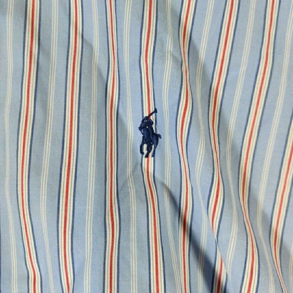 Ralph Lauren Shirt Mens Large Blue Striped Two Ply Cotton Dress Blake Pony Adult - Picture 4 of 8